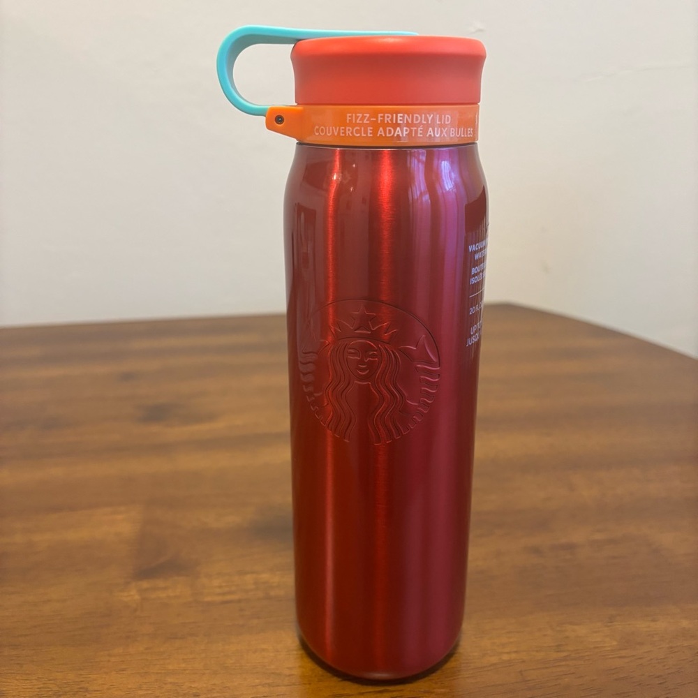 Starbucks Metallic Red Tumbler with Aqua Lid 20oz NWT